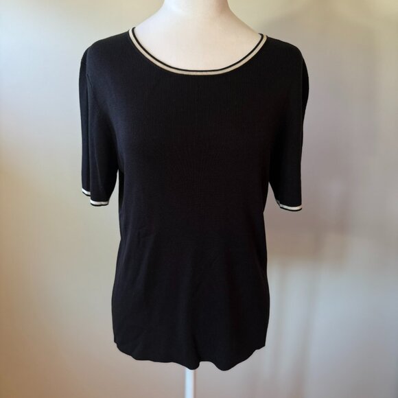 Vintage Ann Taylor Silk Black Short Sleeve Minimalist Basic Capsule Top Large - Picture 1 of 5